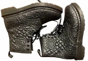 Dr. Martens Women’s Vonda Brause Black Leather Floral Flower Print Ankle Boots 8 thumbnail 1