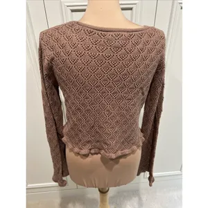 Sincerely Jules Brown Pointelle Crop Sweater Festival Boho Fairy Open Knit thumbnail 4