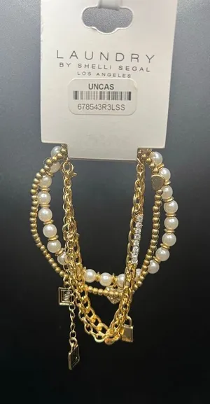 New Laundry by Shelli Segal Gold Toned Chain and Faux Pearl 4 Layering Bracelets thumbnail 1