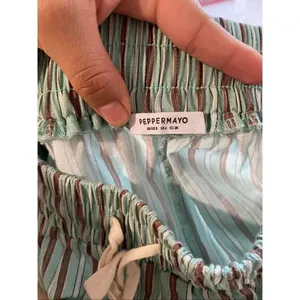 Peppermayo Striped Elastic Waist Shorts AU/UK 8 US 4 Teal Brown Drawstring Summe thumbnail 4