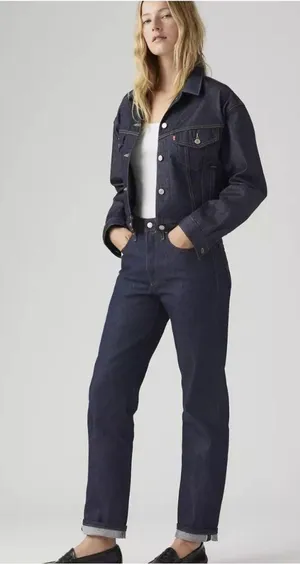 New Levi's Premium 28x30 501 Original Selvedge Women's Jeans Line Up Dark Wash thumbnail 1