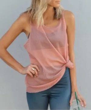 Alo Yoga Lucid Tank Top Size Large Pink Mesh Sheer Breathable Workout Coverup thumbnail 8