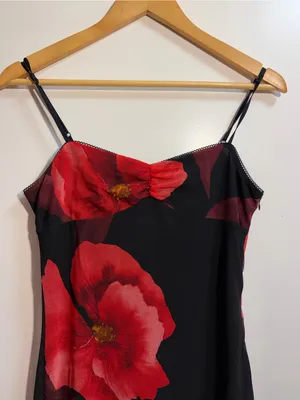AQUA NWT Floral Mesh Maxi Dress Red Black Bloomingdale’s Exclusive Medium $98 thumbnail 2