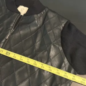 Sioni‎ Black Quilted Faux Leather Knit Bomber Jacket Sweater Large thumbnail 3