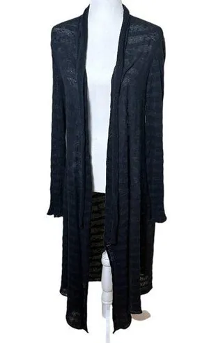 FREE PEOPLE Sheer Stripe Duster Long Line Open Cardigan Sweater - medium thumbnail 1