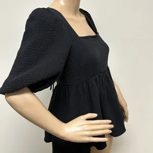 NWOT Asos Design Black Puff Sleeve Gauzy Top with Criss Cross tie on open back thumbnail 6