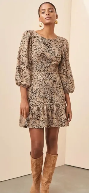 Anthropologie Maeve Animal Print Knit Cut-Out Mini Dress Leopard Tiered Size 14‎ thumbnail 1