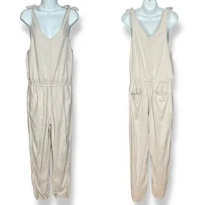 Toad&Co Tara Hemp Jumpsuit Size Small Oatmeal Chambray One Piece Tie‎ Shoulders thumbnail 2