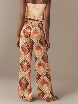 Farm Rio x Anthropologie Pineapple Satin Wide-Leg Pants - Medium thumbnail 2