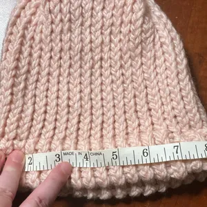 Handmade light pink knit beanie hat for adults thumbnail 7