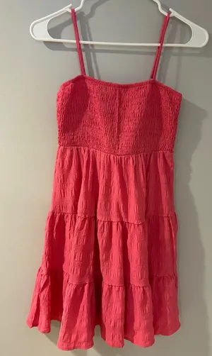 SHEIN Hot Pink Tiered Smocked Sundress thumbnail 1