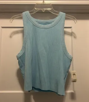 New Aerie Textured Free Spirit Ribbed Tank Top Light Blue XL Game Day thumbnail 1
