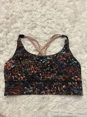 Lululemon Size 8 Energy Bra Long Line Medium Support Foliage Strappy Floral Pink thumbnail 3