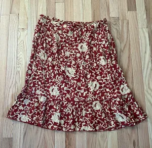 Vintage Red and Gold Floral Midi Skirt 1X Boho Cottagecore Romantic Prairie thumbnail 1