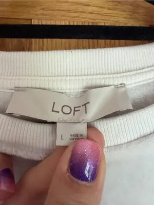 LOFT Faux Fur Plush Heart Crewneck Sweatshirt White Black L Large thumbnail 5