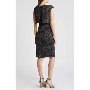 Eliza J Womens Black White‎ Chevron Popover Sheath Dress Sleeveless Size 10 thumbnail 3