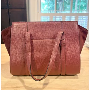 Kate Spade Burgundy Pebbled Leather and Suede Satchel Crossbody‎ Bag thumbnail 4