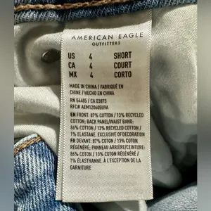 American Eagle Strigid Super Hi rise Baggy Straight Jeans 4 short cut out double waist thumbnail 9
