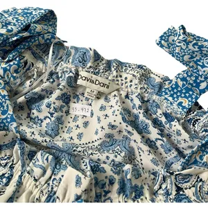 Davi & Dani Women Size Medium Square Neck Ruffles Blue White (33-472) thumbnail 4