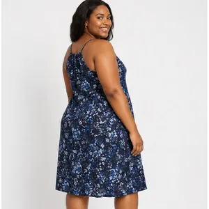 Time and Tru Womens Dress Size XL Dark Navy Floral Halter Knit Midi Flowy Halter thumbnail 7