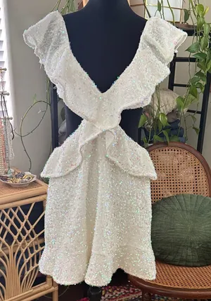 Show Me Your MuMu Zoey White Sparkling Iridescent Sequin Open Back Mini Dress thumbnail 1