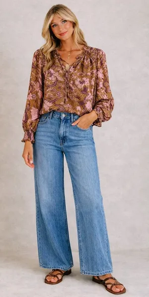 O.P.T. One Pretty Thing x Anthropologie Floral Smocked Balloon Sleeves Top thumbnail 1