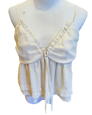 PacSun Cream Babydoll Cami Tank Top Semi Sheer L Boho Tie Front thumbnail 4
