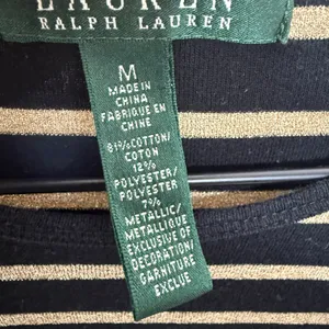 LAUREN RALPH LAUREN Black Gold Stripe Top Monogramed Arm Pocket Medium thumbnail 6