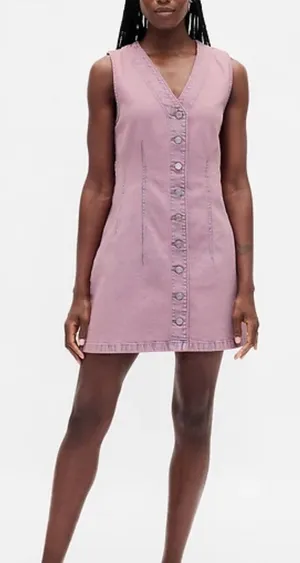 Gap Womens Mauve Purple Acid Wash Button Down Denim Mini Dress Medium thumbnail 1