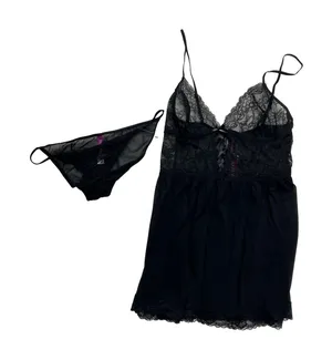 Adore Me Black Lace Babydoll Chemise Matching Panty‎ Set Size M thumbnail 1