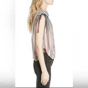 Free People Ombré Baby Blue Striped Button-Down Shirt with Tie Sleeves thumbnail 8