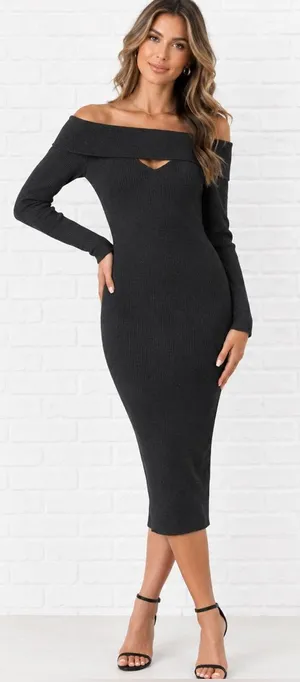 NWT ASTR THE LABEL Cut Out Off The Shoulder Midi Sweater Dress gray size medium thumbnail 1