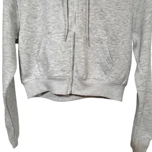 Refuge Fleece Womens Cropped Zip Up Hoodie Heather Gray XS 06-4016 thumbnail 3