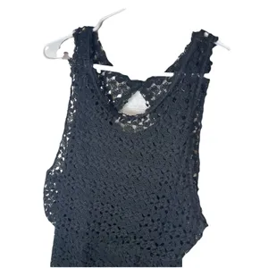 Free People Black Crochet Lace Mini Dress Open Back Sleeveless Scalloped Hem XS thumbnail 4