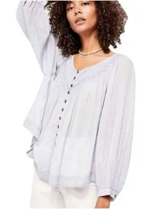 Free People We the Free Cool Meadow Lilac Purple Long Sleeve Blouse S thumbnail 1
