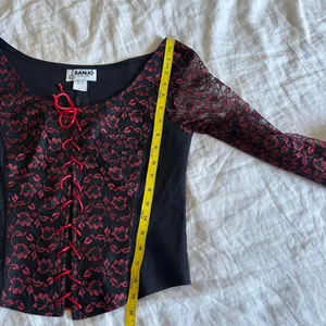 Vintage Banjo Black Red Lace Corset Long Sleeve Western Whimsygoth Blouse Medium thumbnail 8