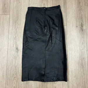 Vintage Vickie Leather Black Genuine Leather Paneled Midi Pencil Skirt 5 25‎ XS thumbnail 3
