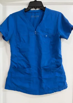 Grey's Anatomy Women's V-Neck Scrub Top in Bright Blue thumbnail 1