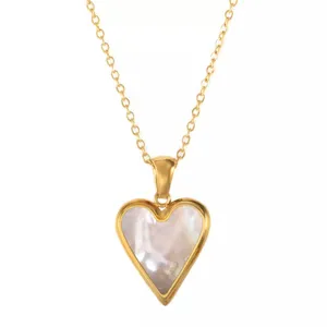Stainless Steel Mother of Pearl Heart Pendant Necklace thumbnail 5