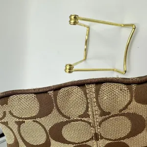 Coach Signature Jacquard Wristlet Khaki Brown Canvas Leather Trim Logo Plaque thumbnail 8