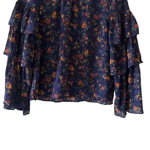 Madewell Blue Floral Ruffle Sleeve in Climbing Vine Blouse Shirt Top SZ S #2214 thumbnail 3