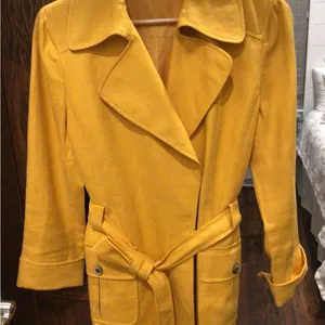 Vintage yellow linen lined jacket double breasted crossover design size small thumbnail 3