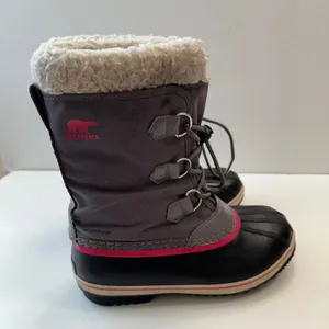 Sorel Waterproof Winter‎ Snow Boots Faux Fur Trim Lace Up Gray Pink Women Size 5 thumbnail 3