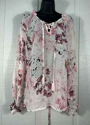 American Rag Long Sleeve Pink Floral Sheer Top Size XL EUC thumbnail 1