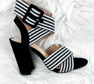 Women’s Stretch Canvas Chunky Heel Sandal With Buckle Size 39 (US 8.5) thumbnail 1