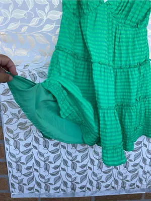 Meet Me In Santorini Green Tiered Mini Dress Smocked Straps Size S thumbnail 5