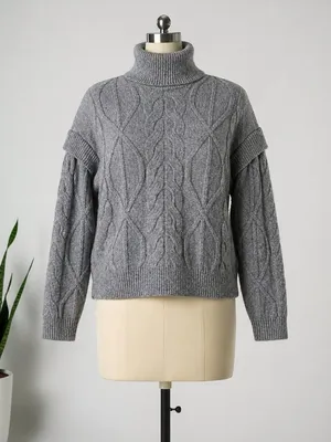 Elie Tahari Chunky Cable Knit Turtleneck Ski Sweater thumbnail 3
