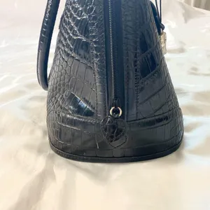 Vintage Black Leather Brighton Croc Heart Charm Large Tote Satchel Handbag thumbnail 4
