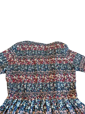 Ivy City Co Navy Burgundy Floral Smocked Midi Dress Boho Chic Day Medium Women's thumbnail 9