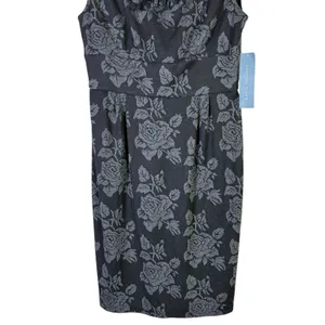 NWT London Times Floral Ruffle Sheath Dress Womens 8 Black Knit Modest Church thumbnail 4